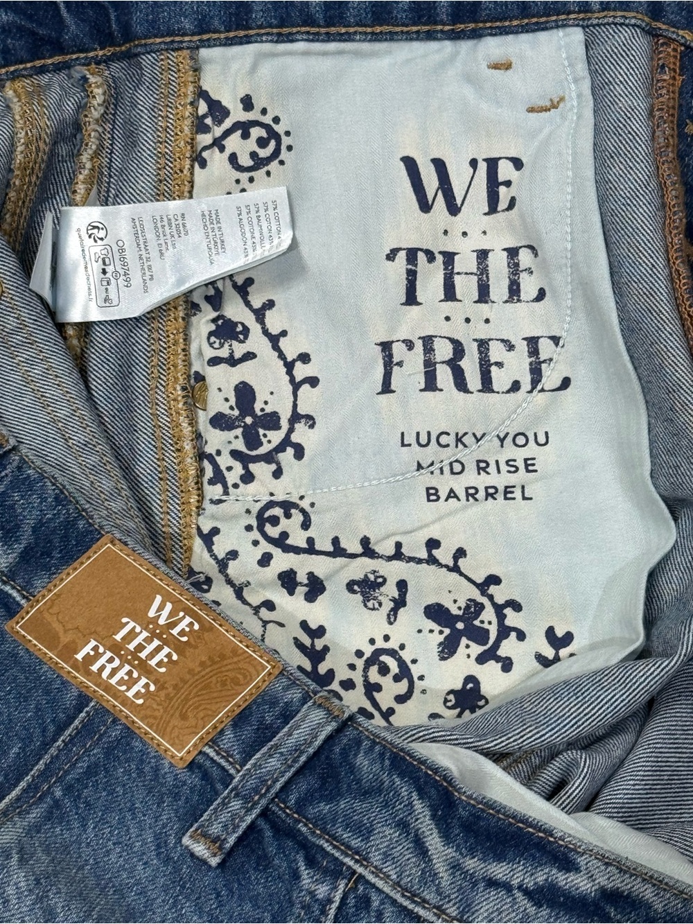 We The Free People Sz 30 good Luck Mid-Rise Barrel Jeans Blue Boho - Flawed - Picture 11 of 14